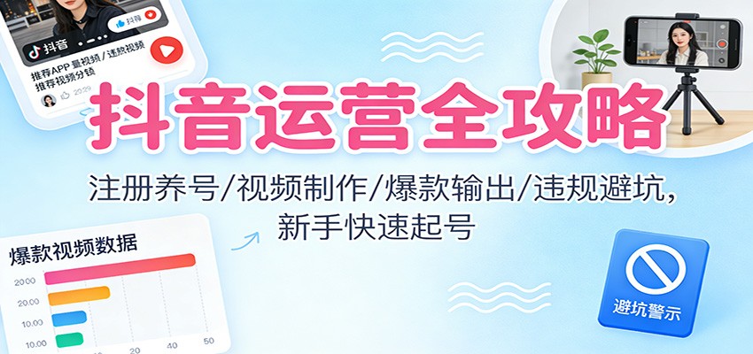 抖音运营全攻略：注册养号/视频制作/爆款输出/违规避坑，新手快速起号-云网创