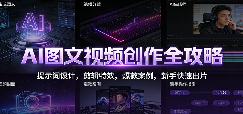 AI图文视频创作全攻略：提示词设计，剪辑特效，爆款案例，新手快速出片-云网创