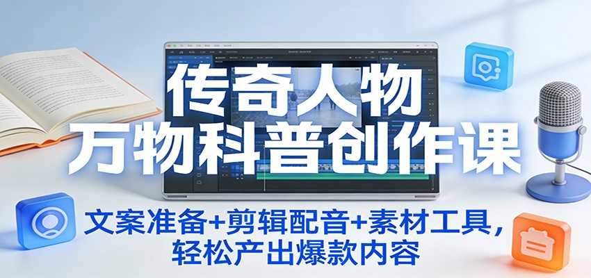 传奇人物万物科普创作课：文案准备+剪辑配音+素材工具，轻松产出爆款内容-云网创