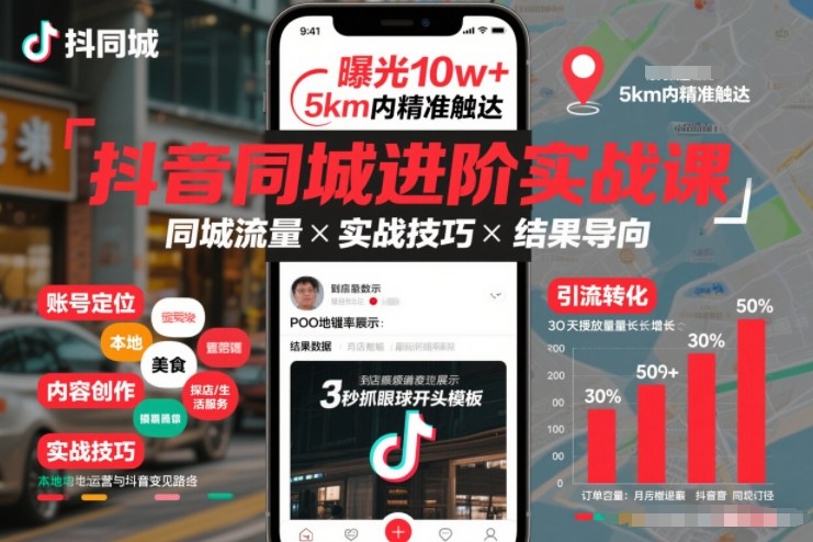 抖音同城进阶实战课，助你同城流量拿到结果-云网创