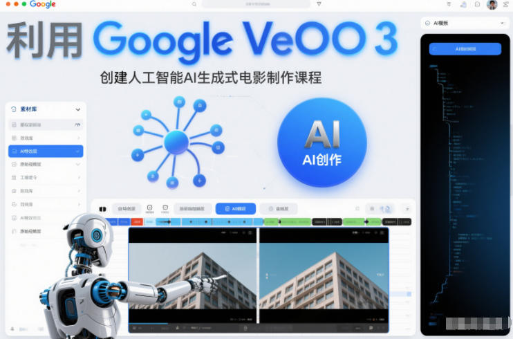 利l用Google Veo 3创建人工智能AI生成式电影制作课程,使用人工智能的力量创建令人惊叹的视频