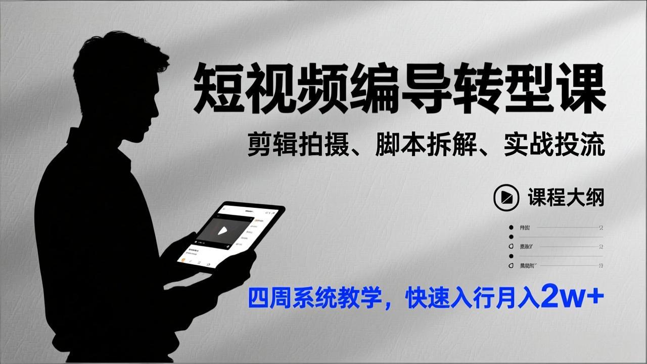 短视频编导转型课，剪辑拍摄、脚本拆解、实战投流，四周系统教学，快速入行月入2w+-云网创