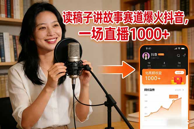 读稿子讲故事赛道爆火抖音，一场直播日入1000+-云网创