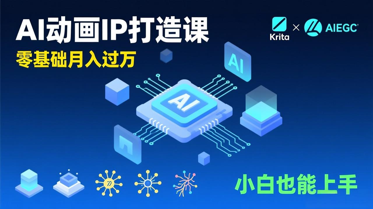 AI动画新手变现课，Krita+AIGC、模型训练、商单资源，零基础月入过万，小白也能上手-云网创