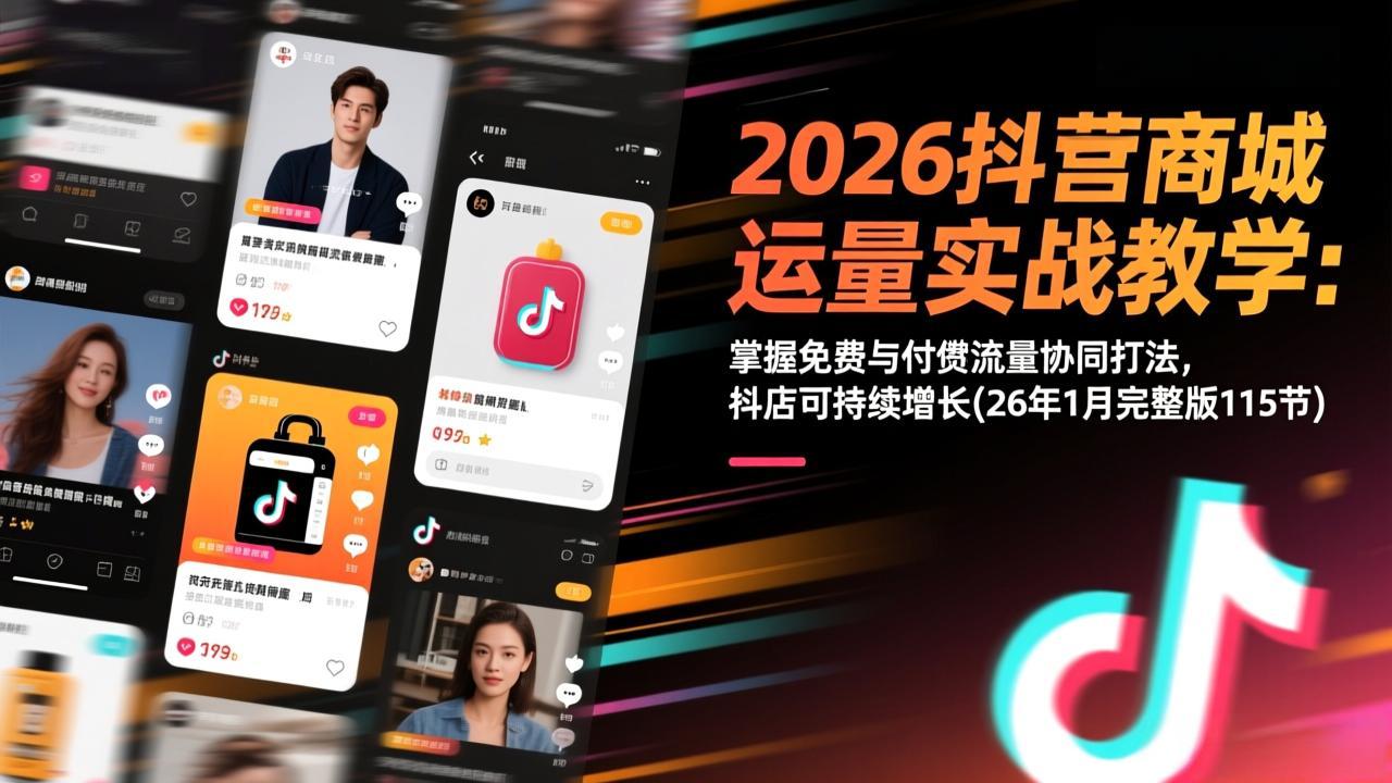 2026抖音商城运营实战教学：掌握免费与付费流量协同打法，抖店可持续增长(26年1月完整版115节-云网创