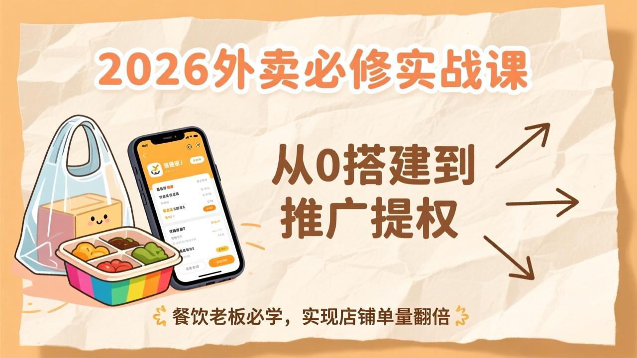 2026外卖必修实战课：从0搭建到推广提权，餐饮老板必学，实现店铺单量翻倍-云网创