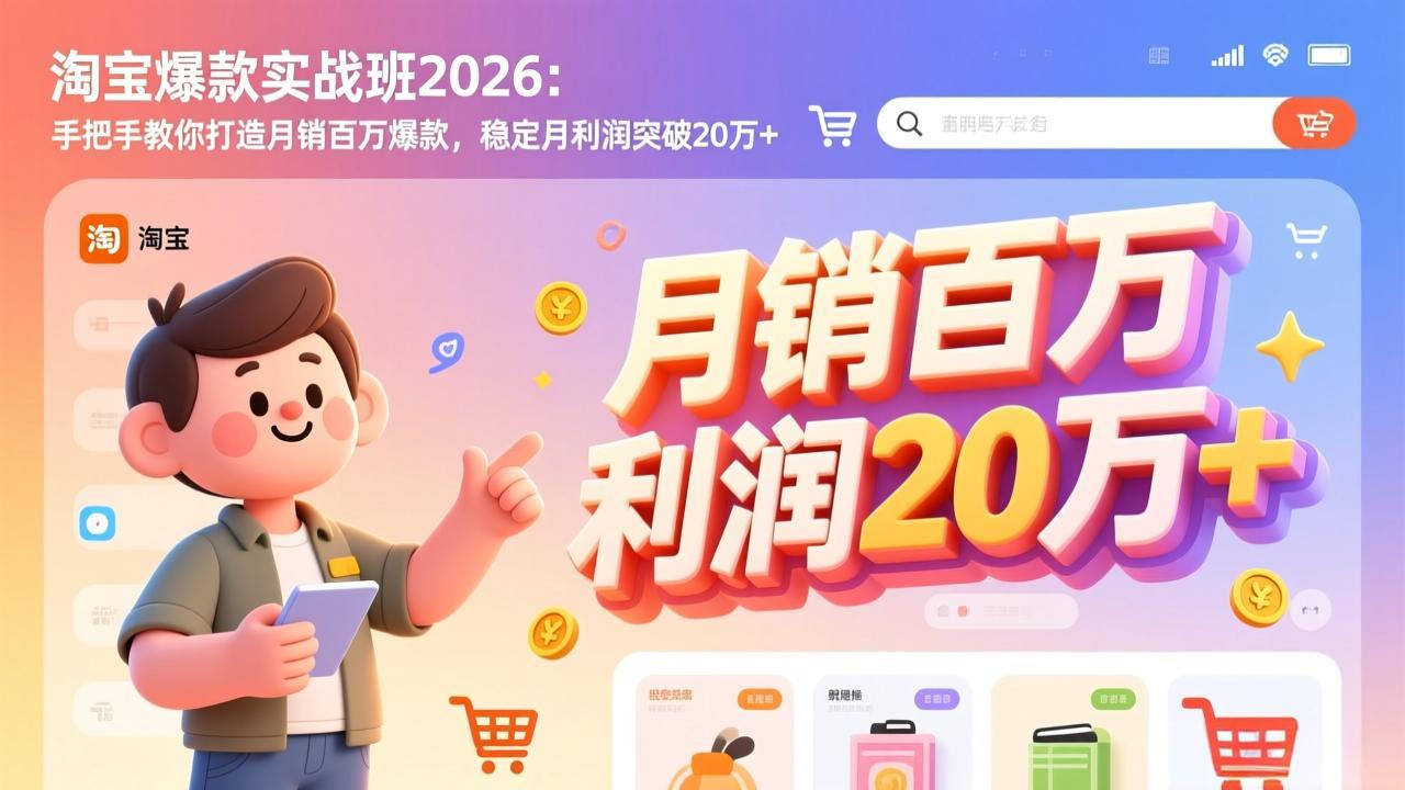 淘宝爆款实战班2026：手把手教你打造月销百万爆款，稳定月利润突破20万+-云网创