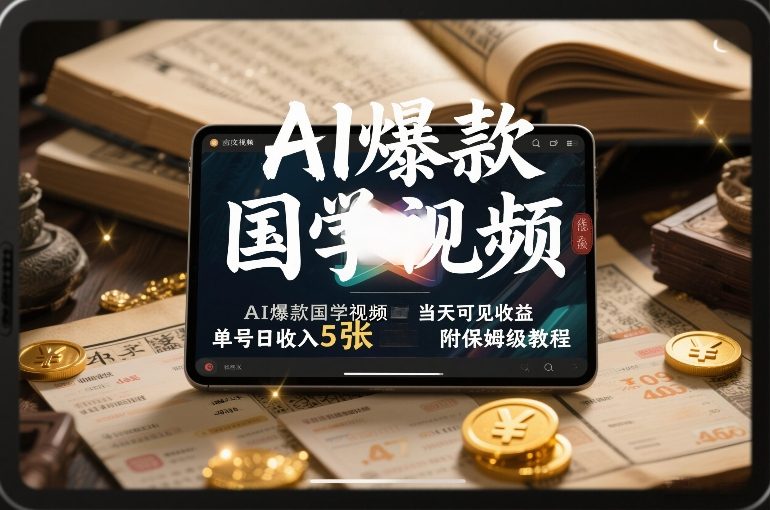 AI爆款国学视频,独家起号方法,小白直接上手,当天可见收益,单号日收入5张+附保姆级教程