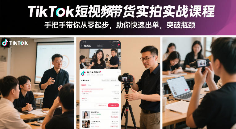 TikTok短视频带货实拍实战课程，手把手带你从零起步，助你快速出单，突破瓶颈-云网创