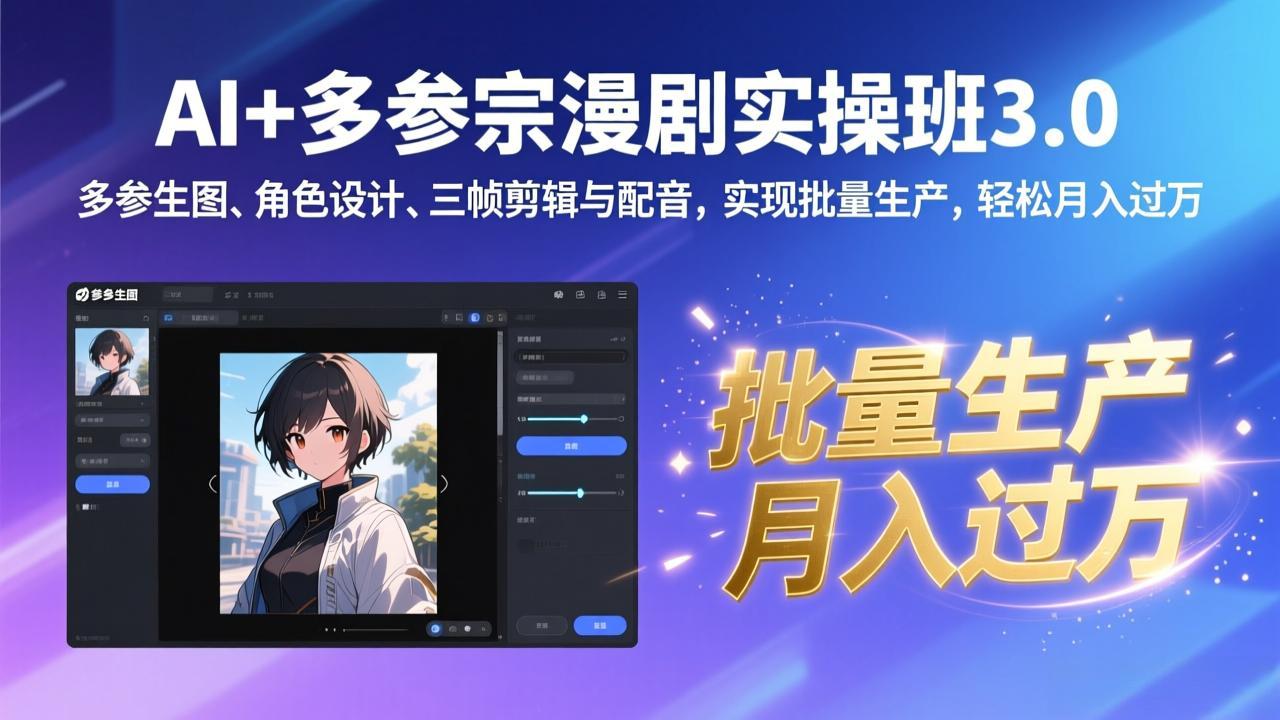 AI+多参宗漫剧实操班3.0：多参生图、角色设计、三帧剪辑与配音，实现批量生产，轻松月入过万-云网创
