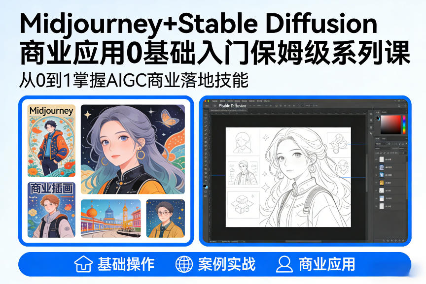 AIGC商业应用Midjourney+Stable Diffusion教程,0基础入门保姆级系列课
