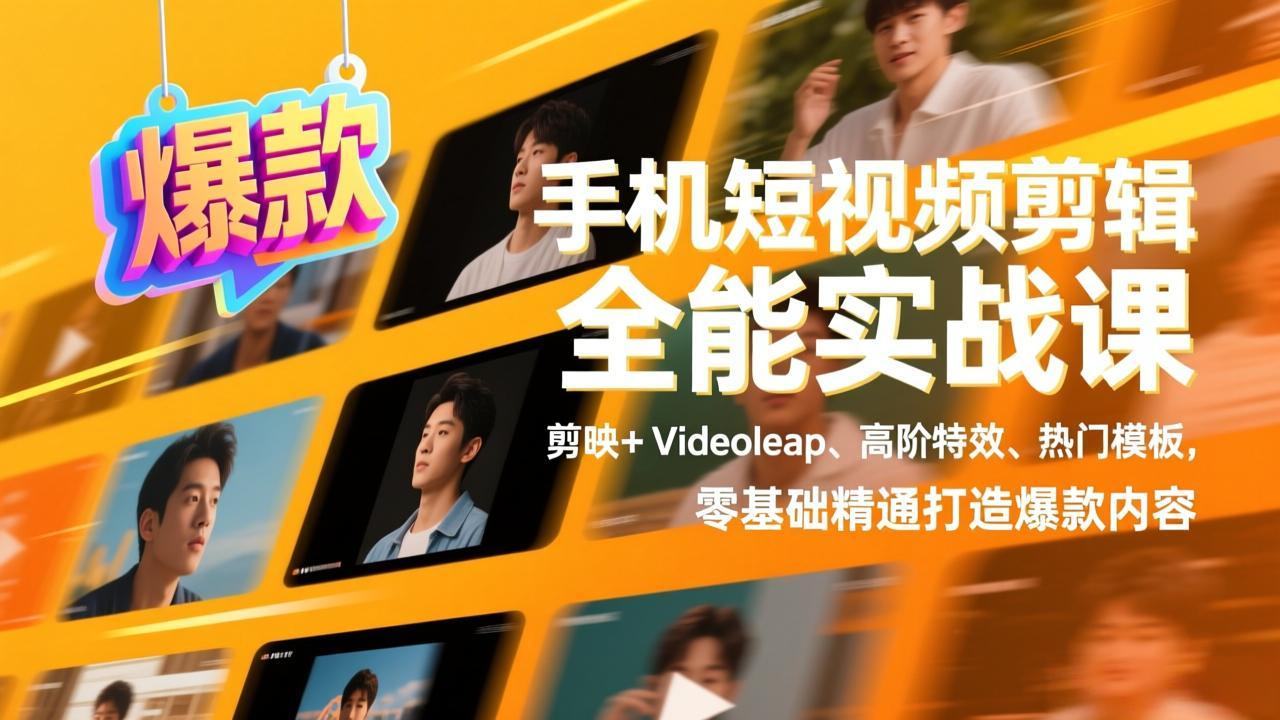 手机短视频剪辑全能实战课，剪映+Videoleap、高阶特效、热门模板，零基础精通打造爆款内容-云网创