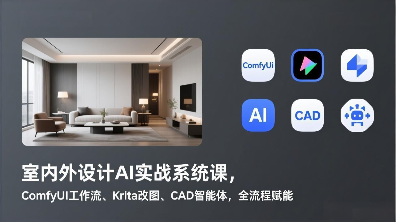 室内外设计AI实战系统课，ComfyUI工作流、Krita改图、CAD智能体，全流程赋能-云网创