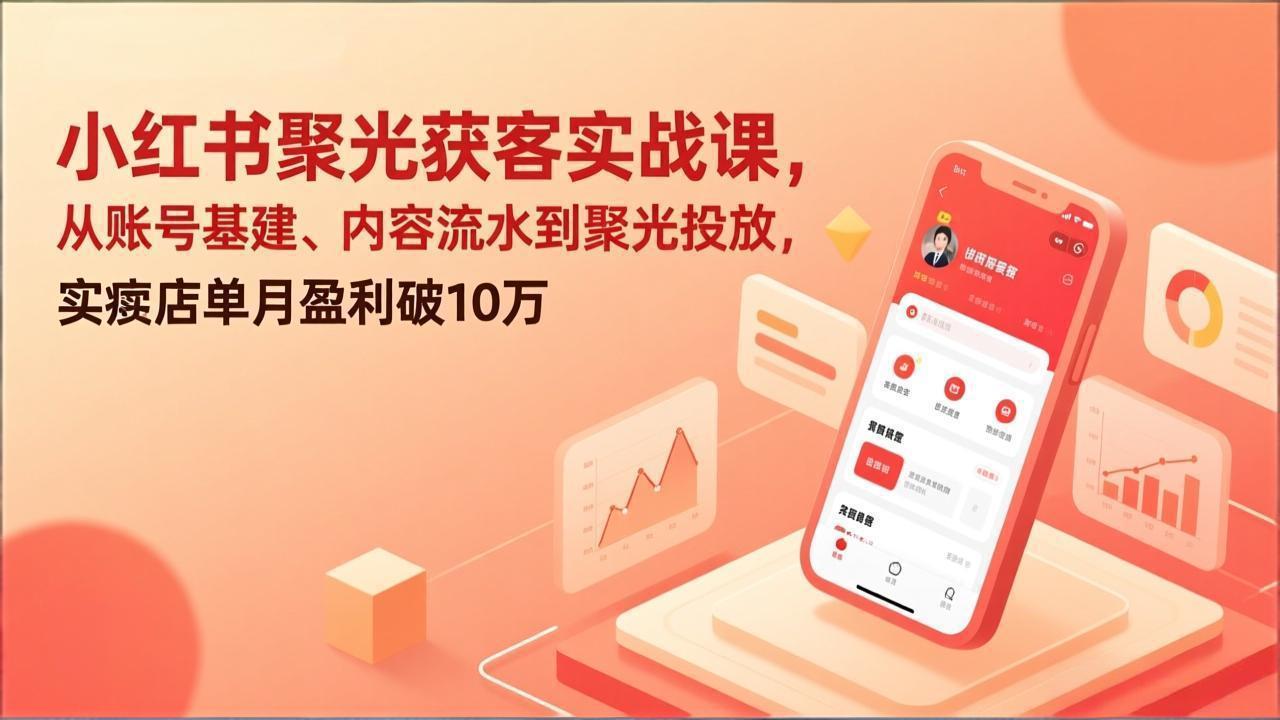 小红书聚光获客实战课，从账号基建、内容流水到聚光投放，实体店单月盈利破10万-云网创