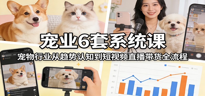 宠业6套系统课：宠物行业从趋势认知到短视频直播带货全流程-云网创