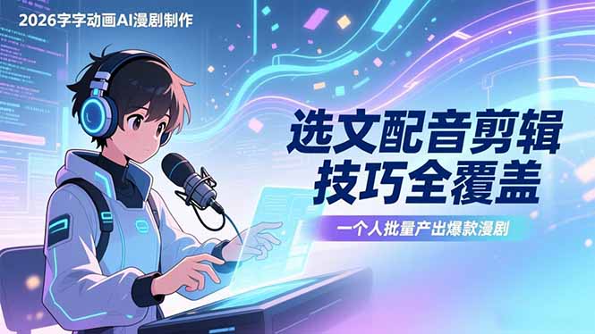 2026字字动画AI漫剧制作-1期，选文配音剪辑技巧全覆盖，一个人就能批量产出爆款漫剧-云网创
