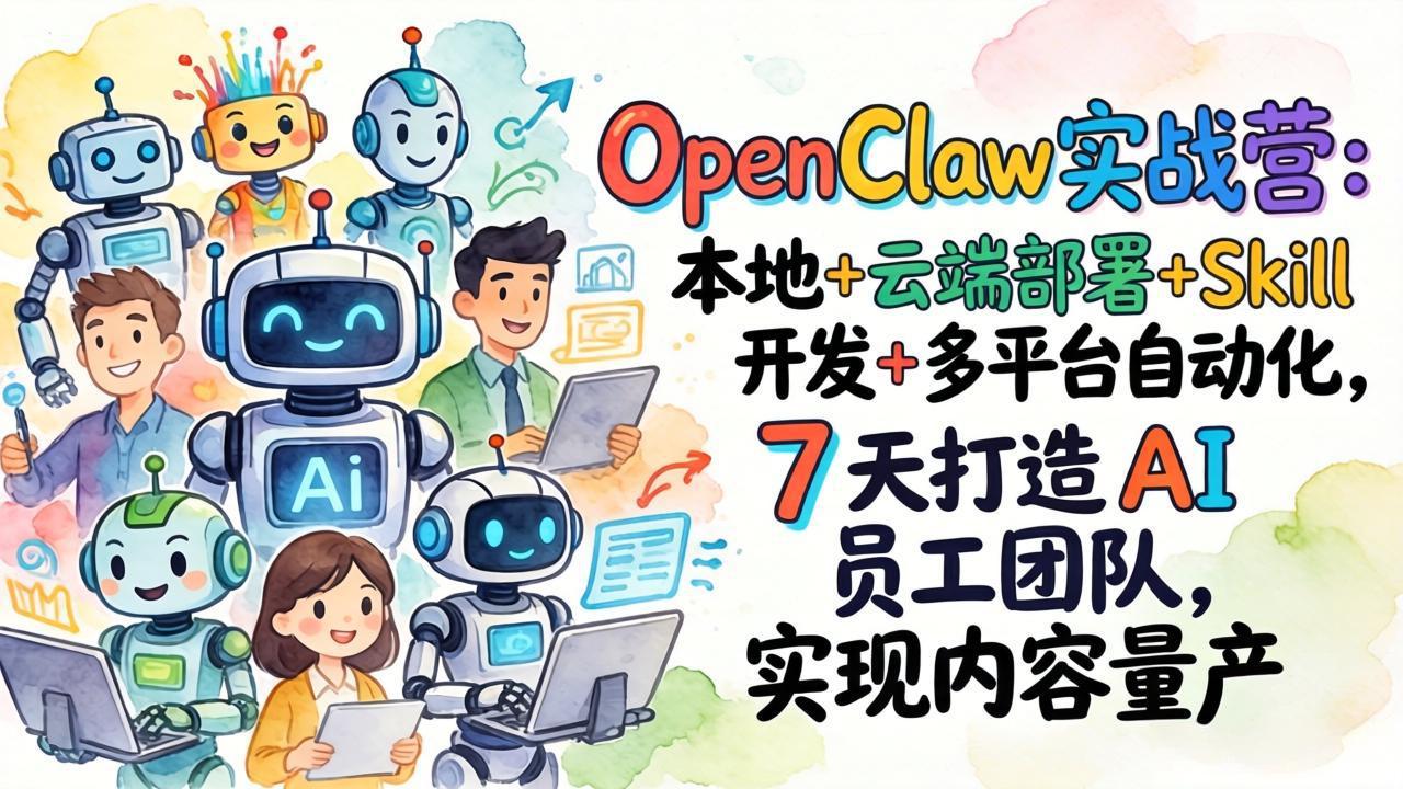 OpenClaw实战营：本地+云端部署+Skill开发+多平台自动化，7 天打造 AI 员工团队，实现内容量产-云网创