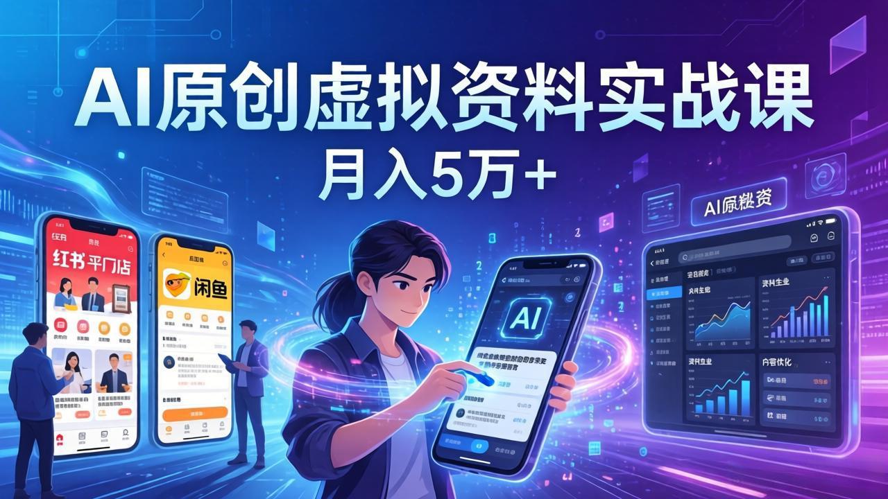AI原创虚拟资料实战课：2026新机会，小红书闲鱼开店，普通人用AI轻松变现，月入5万+-云网创