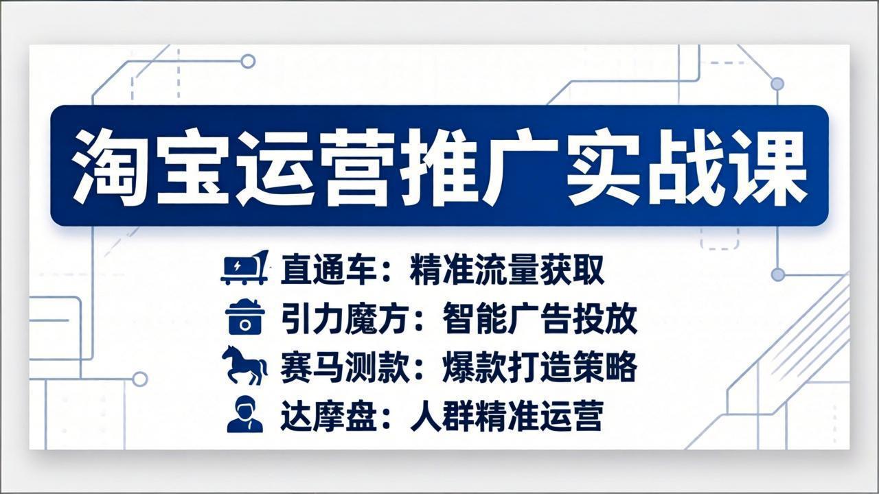 淘宝运营推广实战课，直通车+引力魔方+赛马测款+达摩盘人群推广等(更新26年3月-云网创
