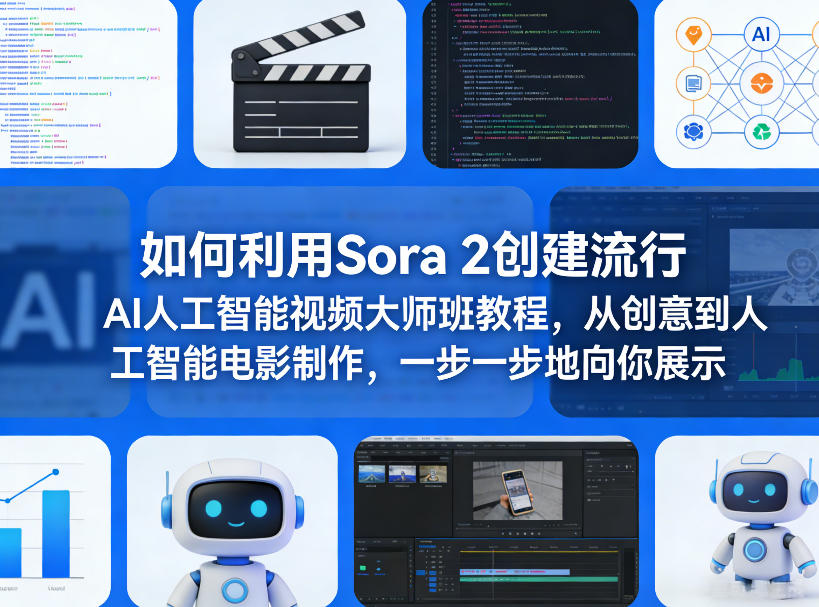 如何利用Sora 2创建流行AI人工智能视频大师班教程,从创意到人工智能电影制作,一步一步地向你展示