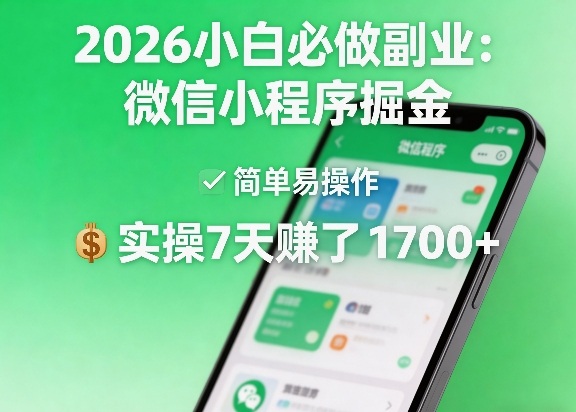 2026小白必做副业：微信小程序掘金，简单易操作，实操7天賺了1700+【揭秘】-云网创