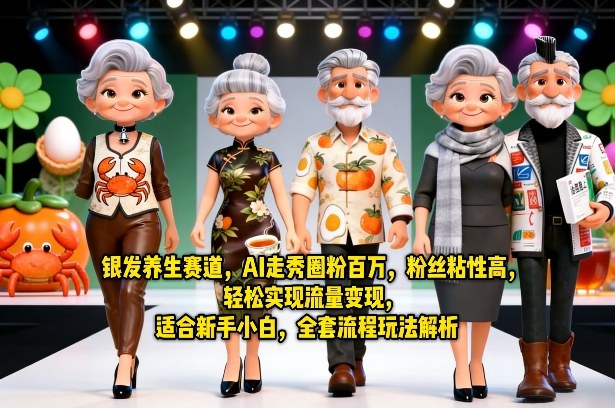 银发养生赛道,AI走秀圈粉百万,粉丝粘性高,轻松实现流量变现,适合新手小白,全套流程玩法解析