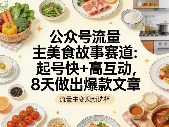 公众号流量主之美食故事赛道，起号快+高互动，8天就能做出爆款文章-云网创