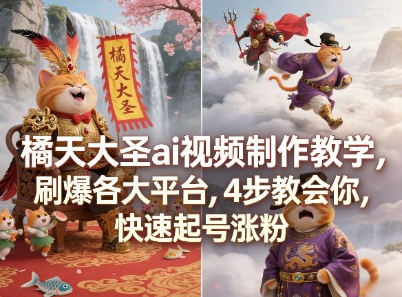 橘天大圣ai视频制作教学，刷爆各大平台，4步教会你，快速起号涨粉-云网创