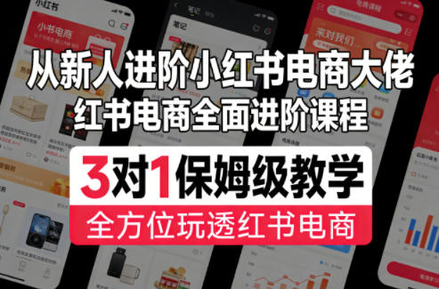 从新人进阶小红书电商大佬，红书电商全面进阶课程，3对1保姆级教学，全方位玩透红书电商-云网创