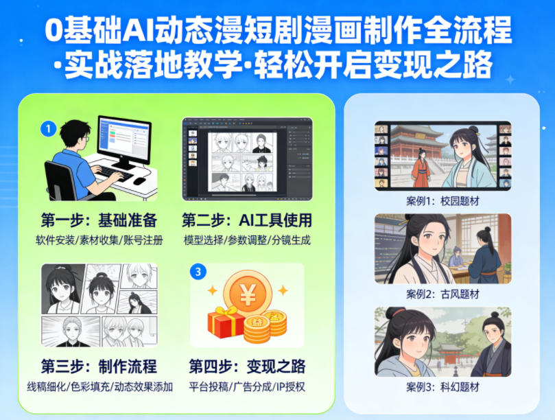 0基础AI动态漫短剧漫画制作全流程，实战落地教学，轻松开启变现之路-云网创