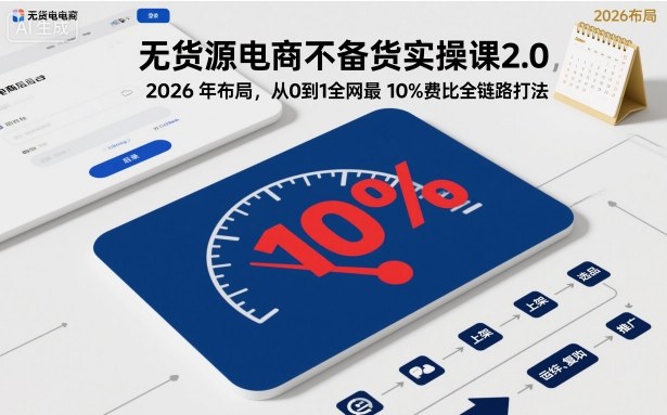 无货源电商不备货实操课2.0,2026年布局,从0到1全网最低10%费比全链路打法【更新26年4月】
