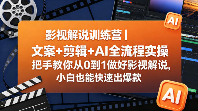 影视解说训练营｜文案+剪辑+AI全流程实操，把手教你从0到1做好影视解说，小白也能快速出爆款-云网创
