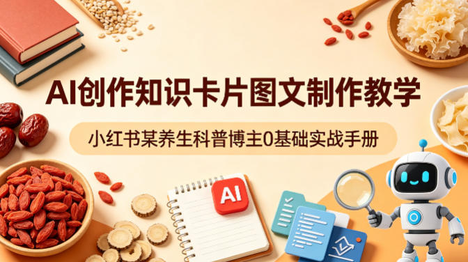 AI创作知识卡片图文制作教学，小红书某养生科普博主0基础实战手册-云网创