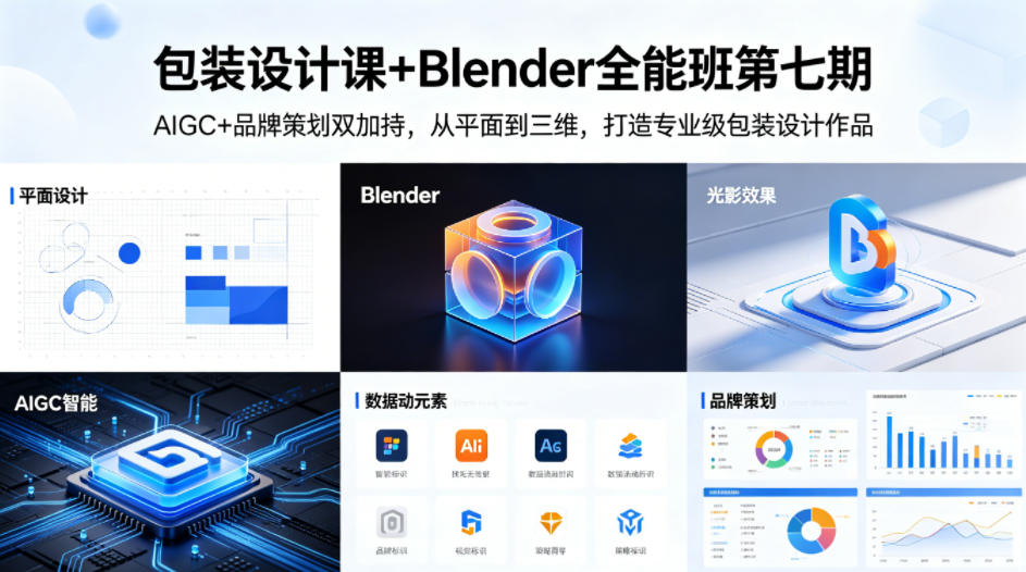 包装设计课+Blender全能班第七期，AIGC+品牌策划双加持，从平面到三维，打造专业级包装设计作品-云网创