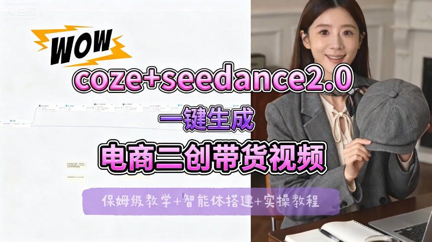 【Coze工作流搭建实操教程】seedance2.0+coze一键生成电商二创带货视频，全流程保姆级教学-云网创