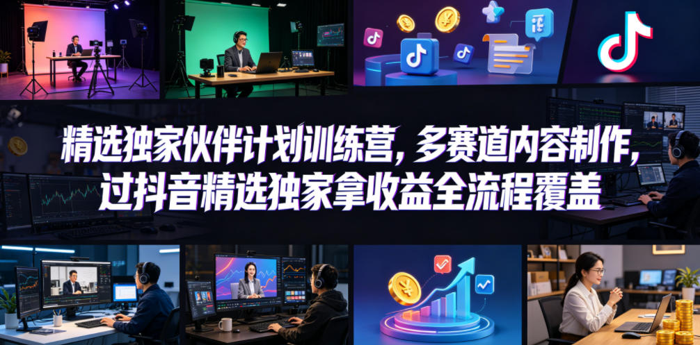 小豁食堂精选独家伙伴计划训练营，多赛道内容制作，过抖音精选独家拿收益全流程覆盖-云网创