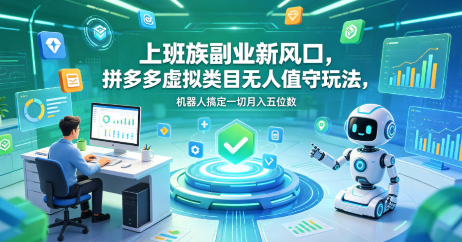 上班族副业新风口，拼多多虚拟类目无人值守玩法，机器人搞定一切月入五位数【揭秘】-云网创