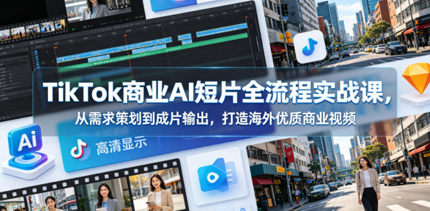 TikTok商业AI短片全流程实战课，从需求策划到成片输出，打造海外优质商业视频-云网创