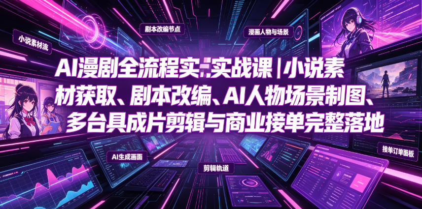 AI漫剧全流程实战课｜小说素材获取、剧本改编、AI人物场景制图、多工具成片剪辑、平台付费变现与商业接单完整落地-云网创