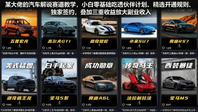 某大佬的汽车解说赛道教学，小白零基础吃透伙伴计划、精选开通规则、独家签约，叠加三重收益放大副业收入-云网创
