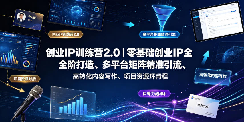 创业IP训练营2.0｜零基础创业IP全阶打造、多平台矩阵精准引流、高转化内容写作、项目资源对接与口碑变现闭环课程-云网创
