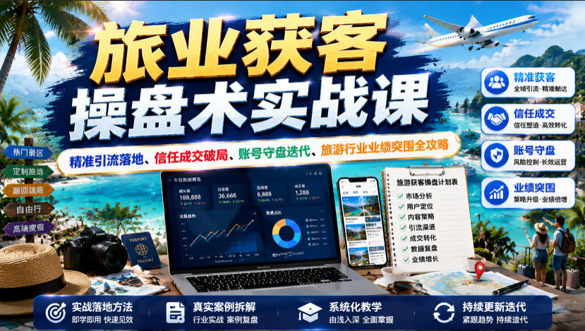 旅业获客操盘术实战课｜精准引流落地、信任成交破局、账号守盘迭代、旅游行业业绩突围全攻略-云网创