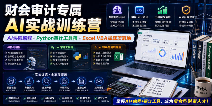 财会审计专属AI实战训练营｜AI协同编程+Python审计工具箱+Excel VBA加载项落地(更新0710)-云网创