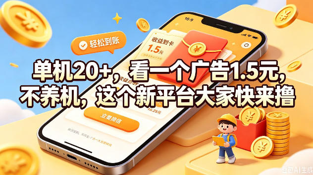 单机20+，看一个广告1.5米，不养机，这个新平台大家快来撸【揭秘】-云网创