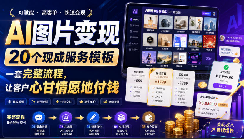 AI图片变现，20个现成服务模板，一套完整流程，让客户心甘情愿地付钱【原创双语字幕】-云网创