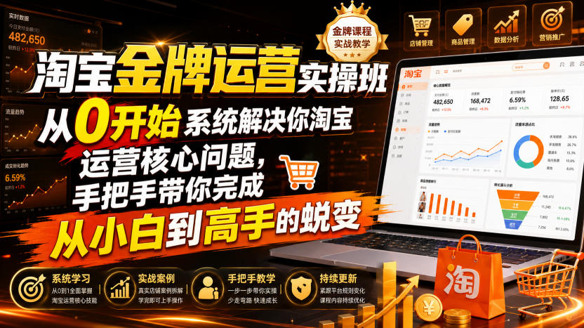 淘宝金牌运营实操班，从0开始系统解决你淘宝运营核心问题，手把手带你完成从小白到高手的蜕变(2026年7月)-云网创