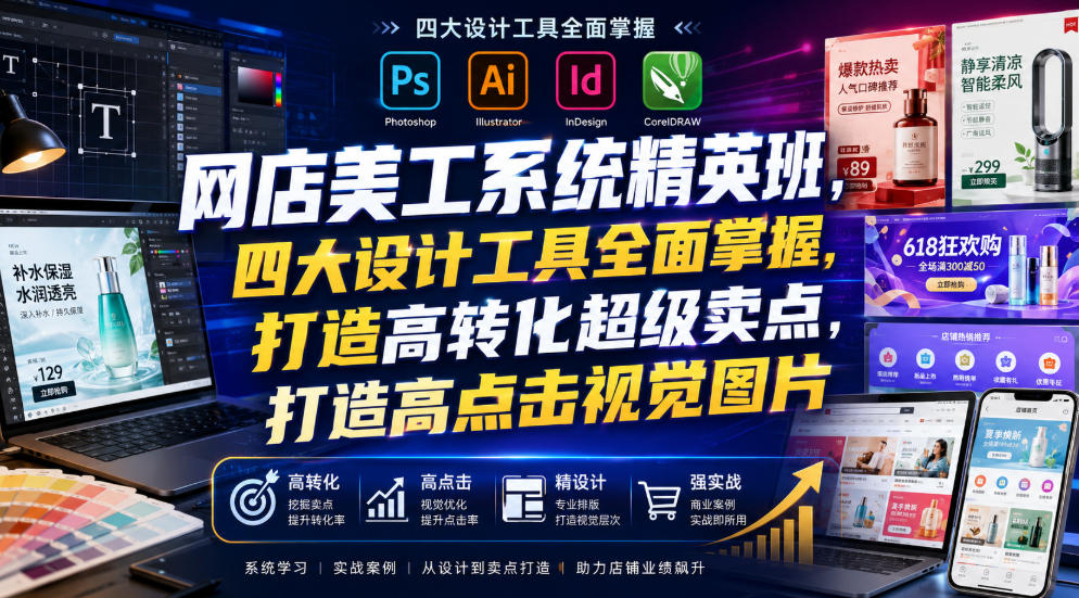 网店美工系统精英班，四大设计工具全面掌握，打造高转化超级卖点，打造高点击视觉图片(2026年7月)-云网创