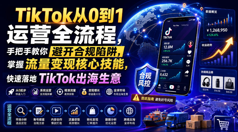 TikTok从0到1运营全流程，手把手教你避开合规陷阱，掌握流量变现核心技能，快速落地TikTok出海生意(更新7月)-云网创