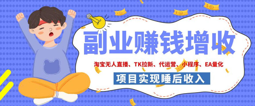 2026年多个真实落地副业项目，手把手带你搭建被动收入管道(淘宝无人直播、海外TK拉新、CSGO饰品交易、去水印小程序等)【揭秘】-云网创