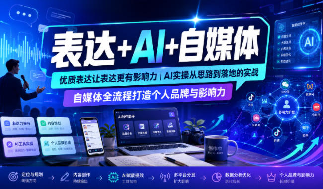 表达+AI+自媒体，优质表达让表达更有影响力|AI实操从思路到落地的实战|自媒体全流程打造个人品牌与影响力-云网创